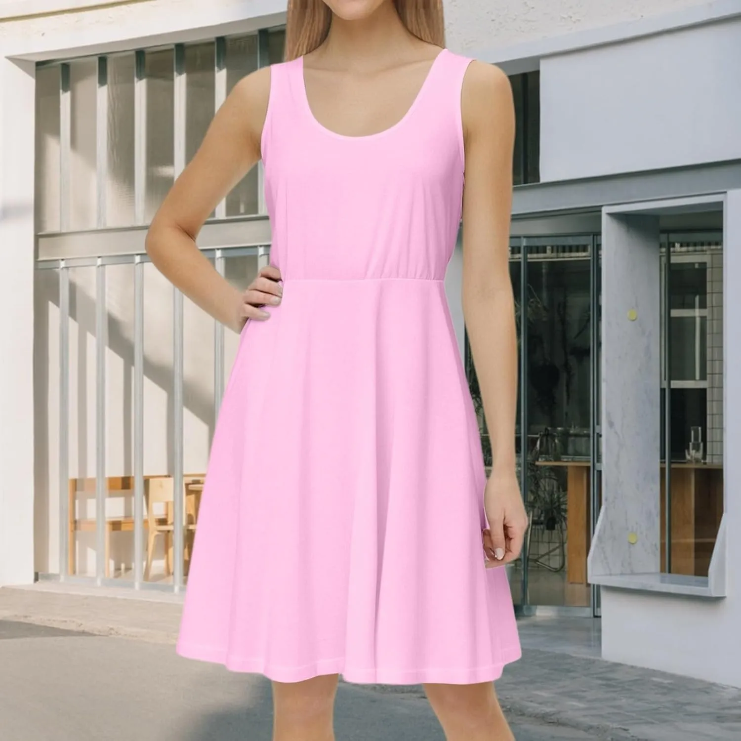 XOWRTE Women's 2025 Summer Sleeveless Sundress Casual Spring Beach Vacation Crewneck Shift Swing Tank Dress Solid Mini Dress