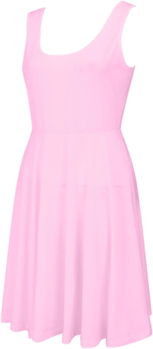 XOWRTE Women's 2025 Summer Sleeveless Sundress Casual Spring Beach Vacation Crewneck Shift Swing Tank Dress Solid Mini Dress