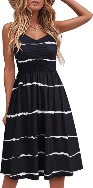 YATHON Casual Dresses for Women Sleeveless Cotton Summer Beach Dress A Line Spaghetti Strap Sundresses with Pockets