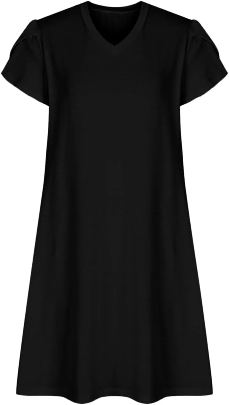 YRAETENM Summer Dresses for Women 2025 Casual Mini Short Sleeve A-Line Dress Flowy Swing Vocation Beach Sundress with Pockets