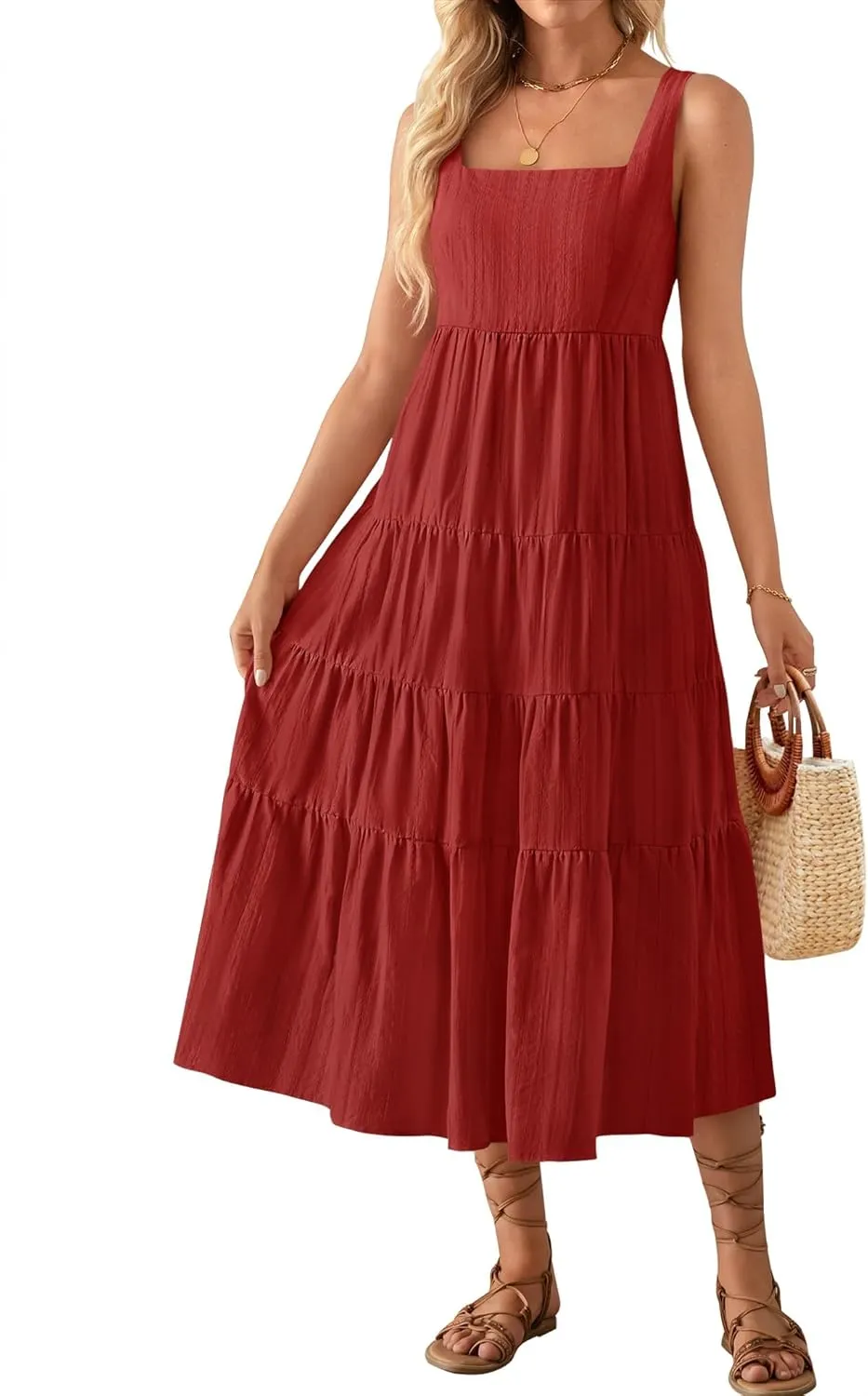 ZESICA Women's Summer Sleeveless Dress Casual Backless Loose Flowy Tiered Sundress Beach Cover up Tank Dresses