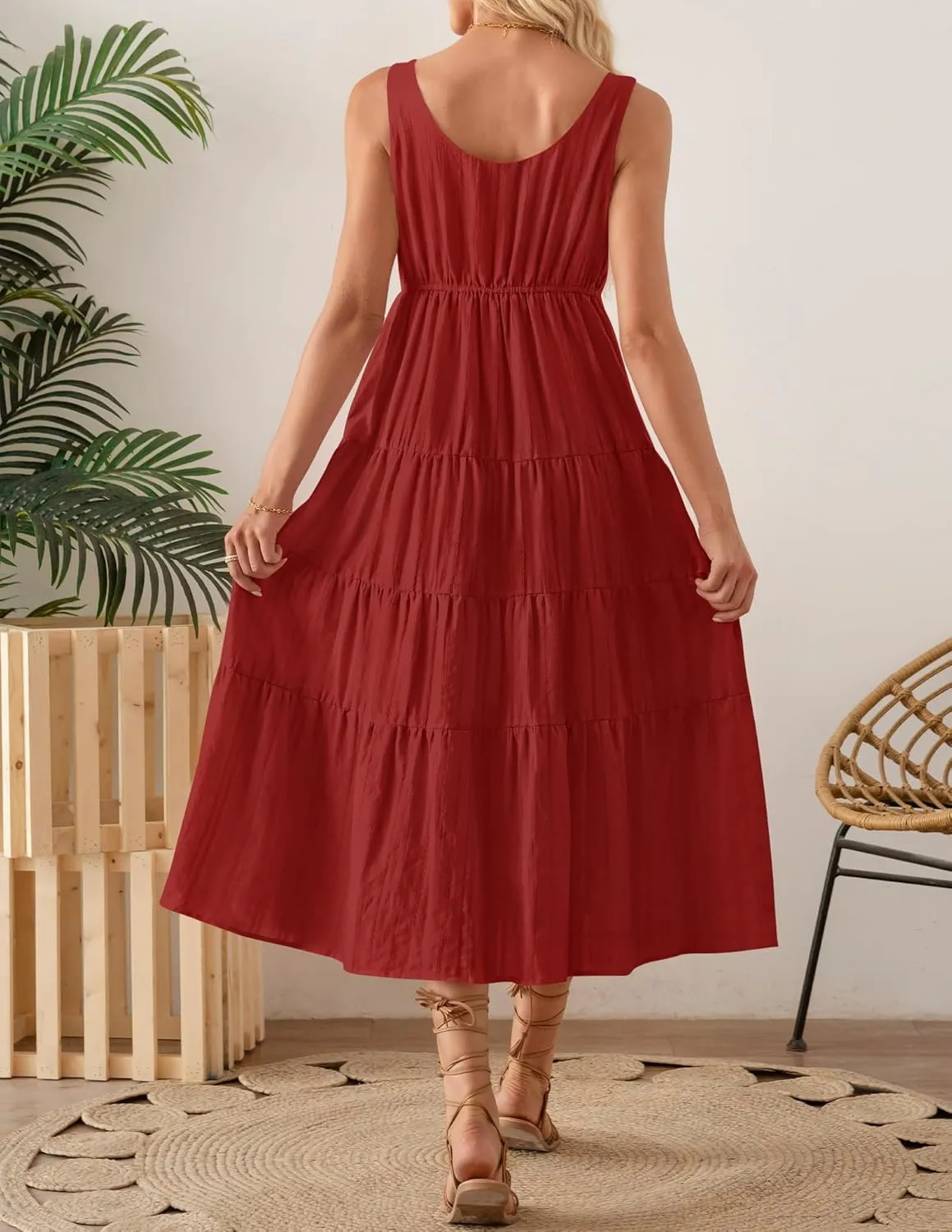 ZESICA Women's Summer Sleeveless Dress Casual Backless Loose Flowy Tiered Sundress Beach Cover up Tank Dresses