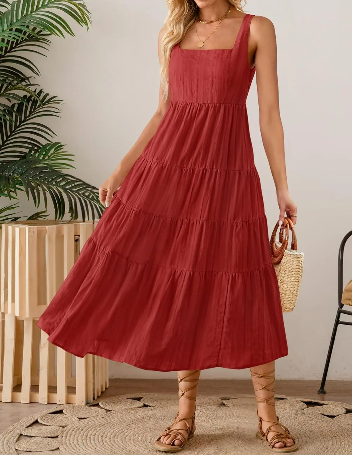 ZESICA Women's Summer Sleeveless Dress Casual Backless Loose Flowy Tiered Sundress Beach Cover up Tank Dresses