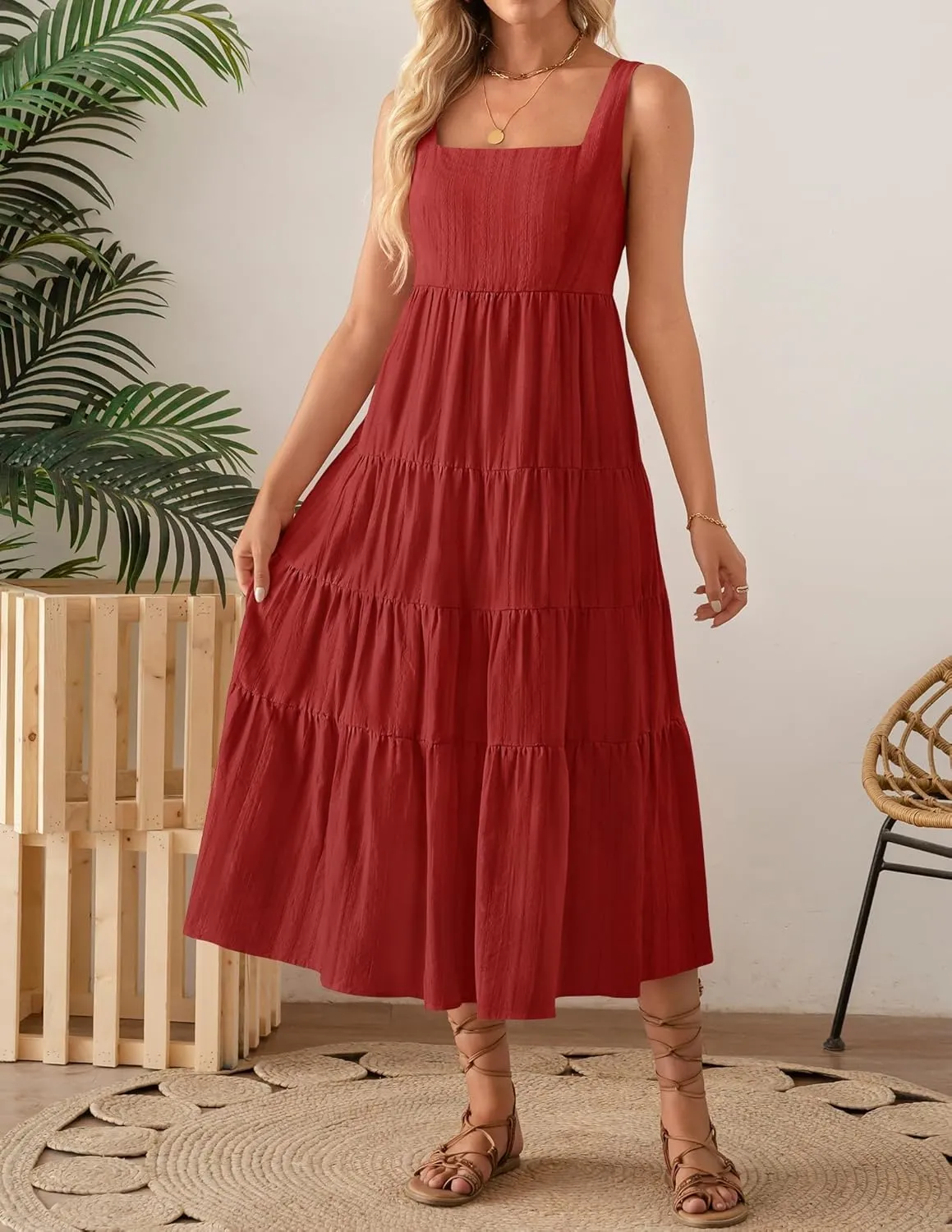 ZESICA Women's Summer Sleeveless Dress Casual Backless Loose Flowy Tiered Sundress Beach Cover up Tank Dresses