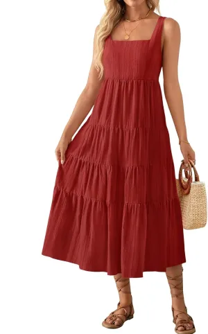 ZESICA Women's Summer Sleeveless Dress Casual Backless Loose Flowy Tiered Sundress Beach Cover up Tank Dresses