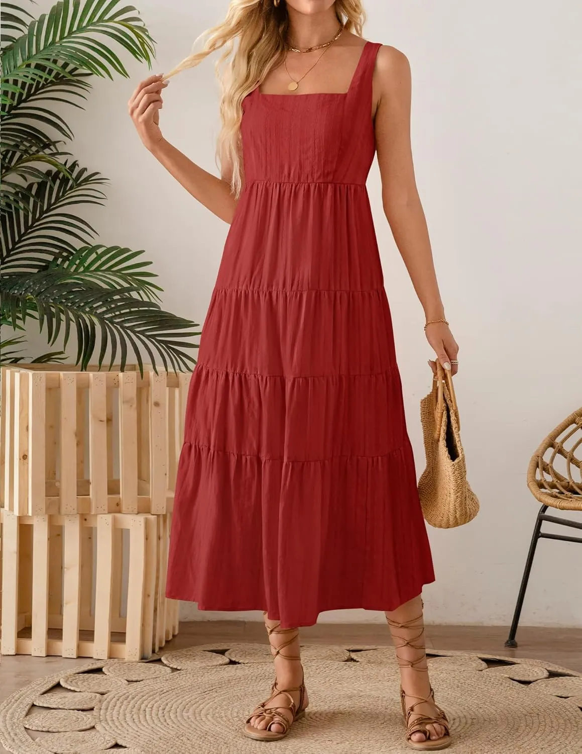 ZESICA Women's Summer Sleeveless Dress Casual Backless Loose Flowy Tiered Sundress Beach Cover up Tank Dresses